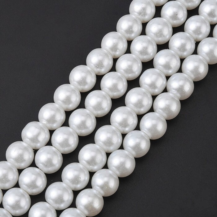 Glass Pearls beads White 10mm, strand 70 pieces
