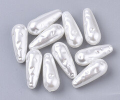 Pearls imitation teardrop beads White 19.5x8mm, 8 pieces