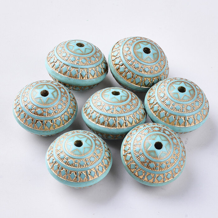 Acryl Beads Turquoise Gold 22.5x17mm, 4 pieces