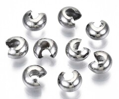 Stainless Steel Knijpkraal Verbergers Zilver 4x3.5x2.5mm, 20 stuks