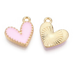 Charm Heart Light Pink Golden Nickel Free 14x13.5x2mm