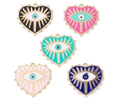 Heart Evil Eye Charm Mix 27x28x1.4mm, 5 pieces