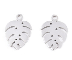 Stainless Steel Monstera Leaf Charm Silver 13x9x1mm