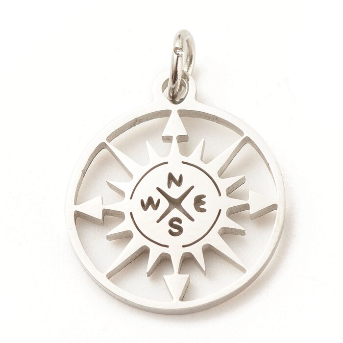 Stainless Steel Compass Charm Silver 17x14.5x1mm