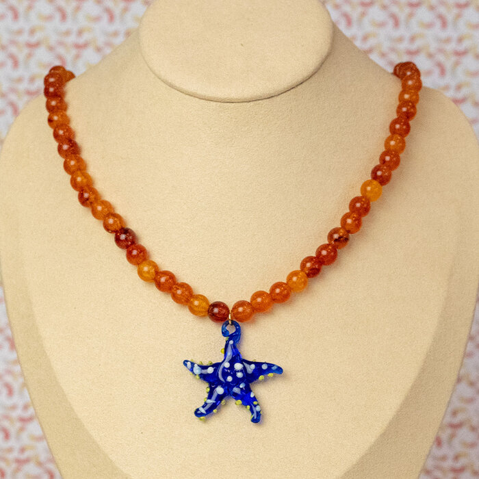 Zeester Lampwork Glas bedel Blauw Geel 34~40x31~36.5x6~9mm