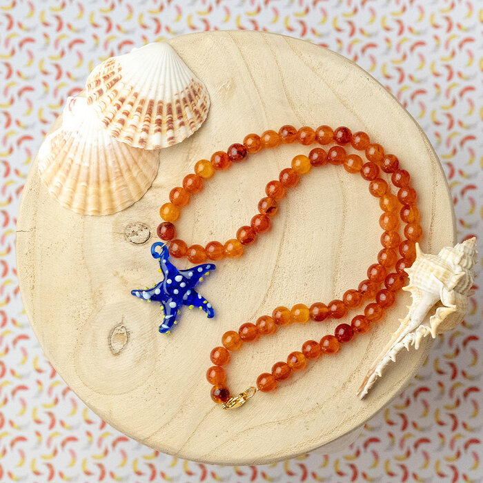 Zeester Lampwork Glas bedel Blauw Geel 34~40x31~36.5x6~9mm