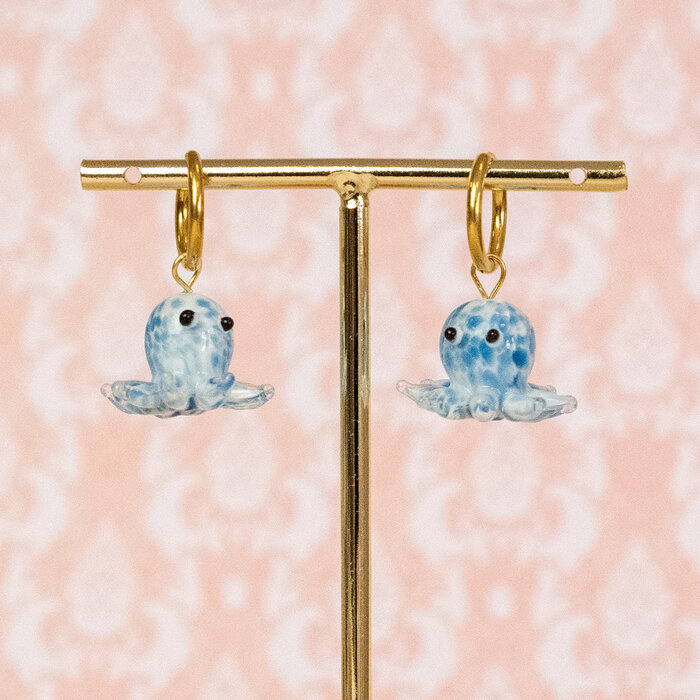 Octopus Lampwork Glass bead Blue 15x25x4mm