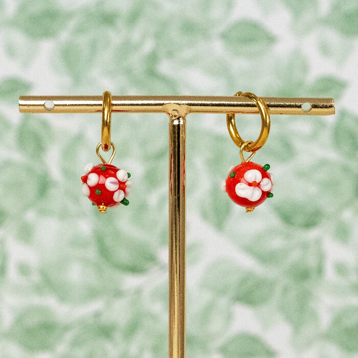 Flower Lampwork Glass bead Red 11~12x11~12x10mm