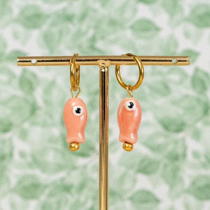 Fish Porcelain Ceramic bead Pink 19x10x8mm