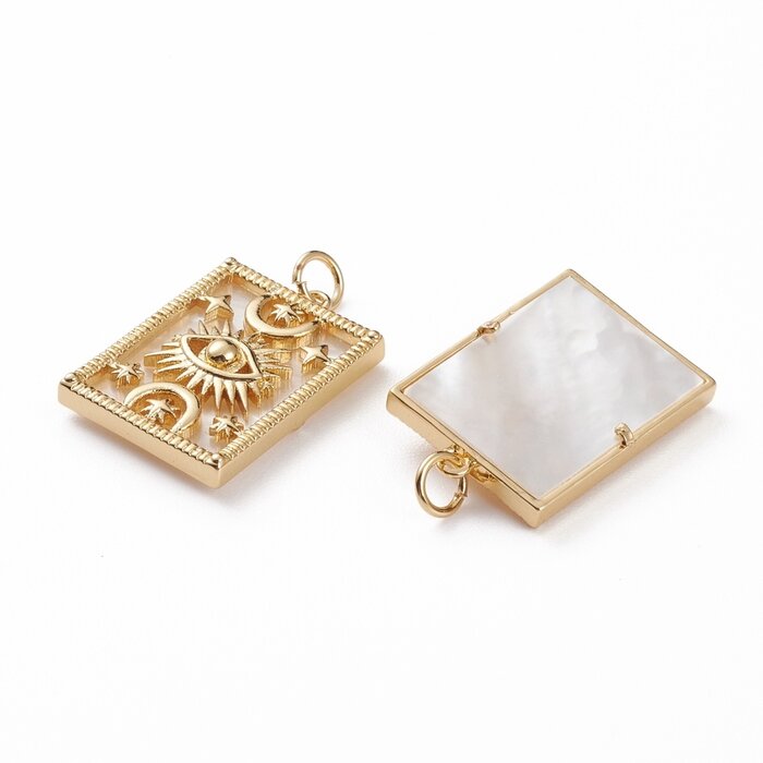 Natural Shell Charm Rectangle Eye 24.5x16.5x4.5mm