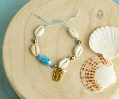 Shell bracelet with Fish beads and Charms