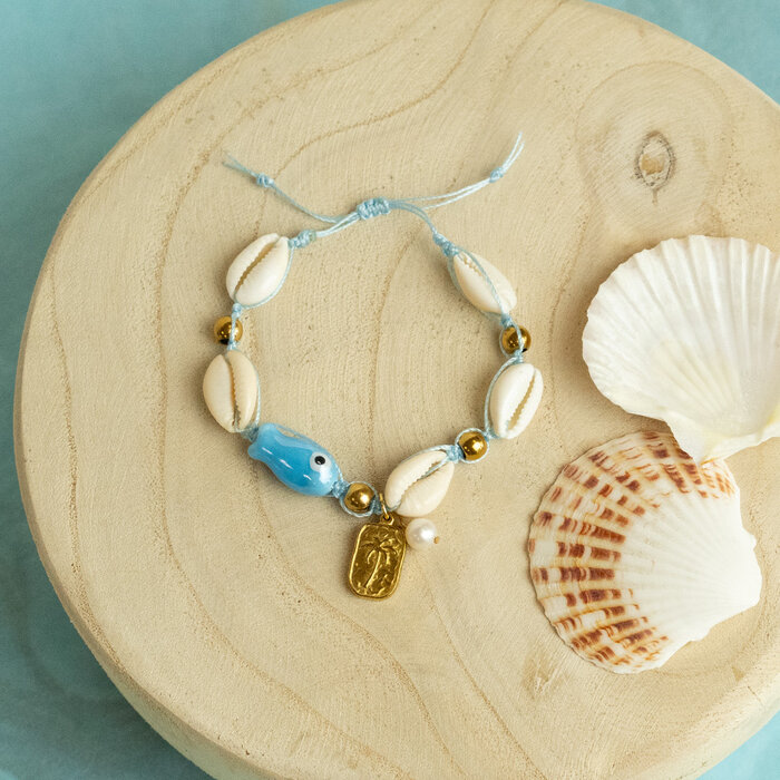 Shell bracelet with Fish beads and Charms Inspi673