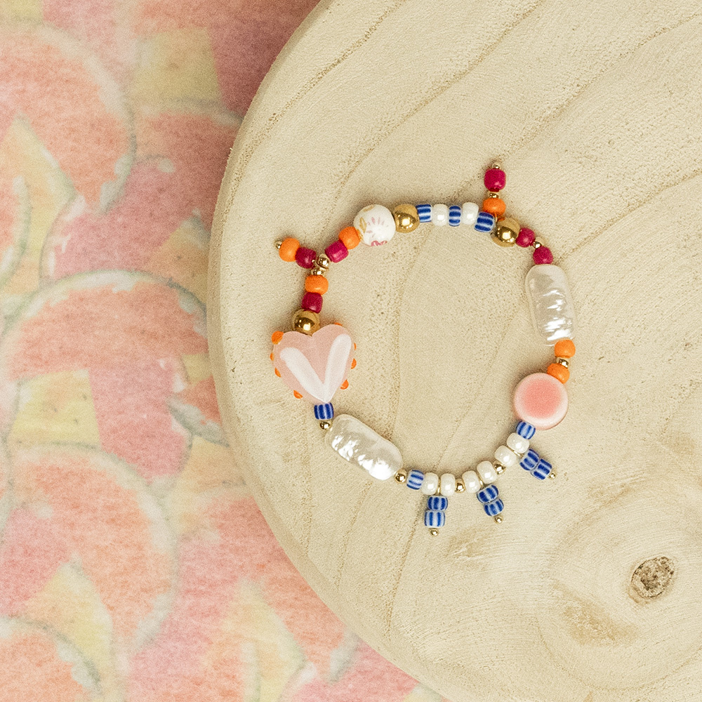 Heart Lampwork Glass bead Pink Orange 4~14.5x16.5~17x6.5~7mm