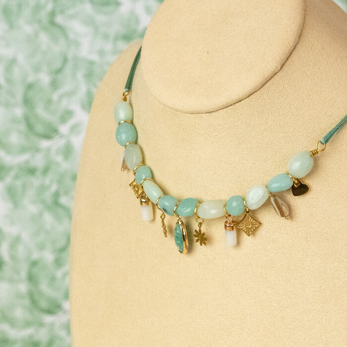 Satin Cord Necklace with Gemstone Beads & Charms Inspi674