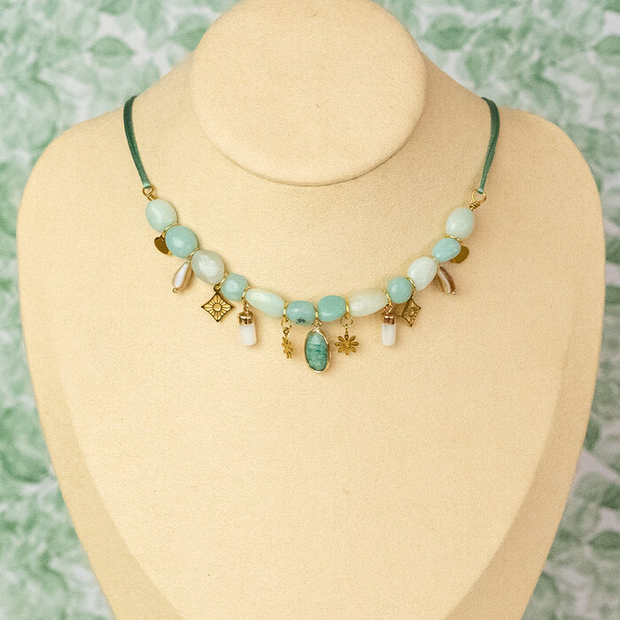 Satin Cord Necklace with Gemstone Beads & Charms Inspi674