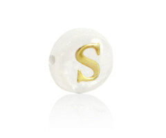 Letterkraal Wit Parelmoer Schelpkraal 6x4mm met Gouden Letter S