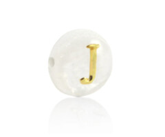 Alphabet Letter Shell Bead Mother of Pearl White 6x4mm with Golden letter J