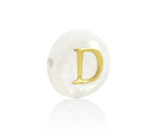 Alphabet Letter Shell Bead Mother of Pearl White 6x4mm with Golden letter D