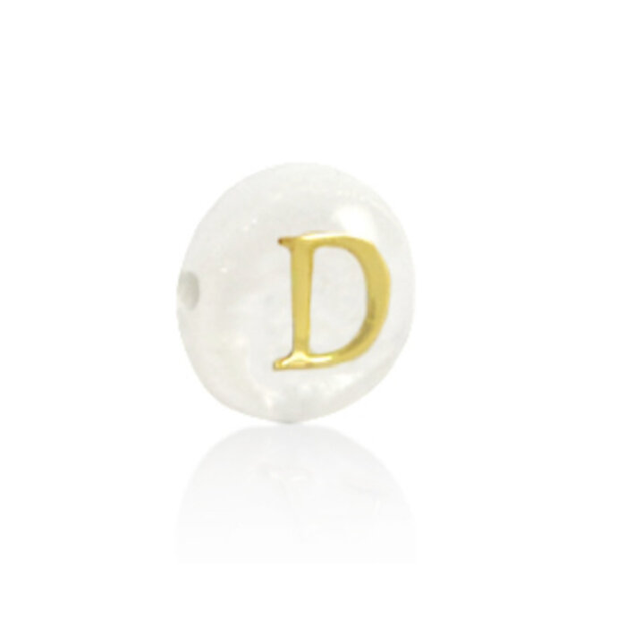 Letterkraal Wit Parelmoer Schelpkraal 6x4mm met Gouden Letter D