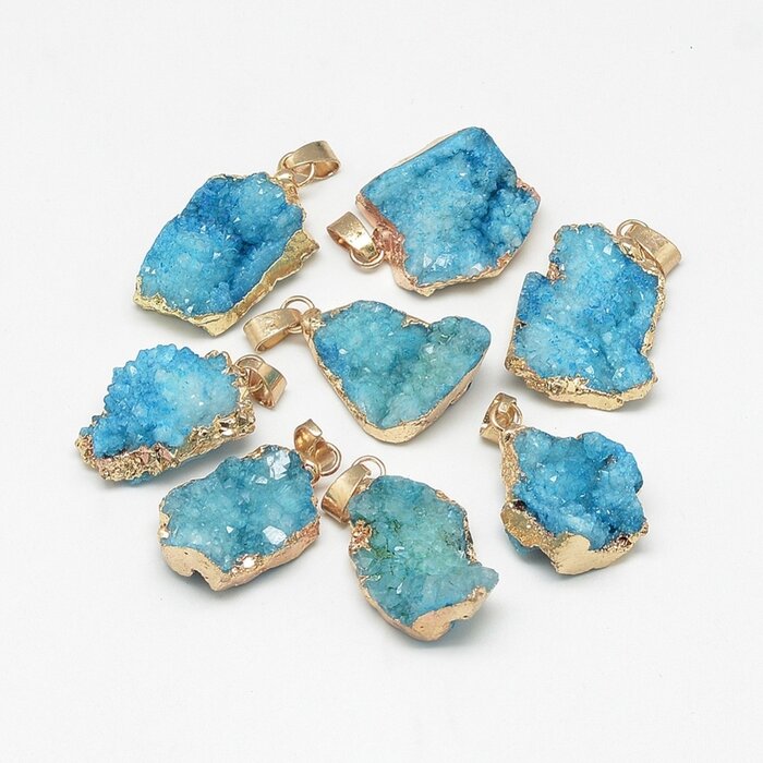Natural Druzy Agaat Edelsteen Bedel Nugget Blauw 23~40x13~30x7~20mm