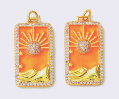 Charm rectangle sun orange gold plated 27x14x3.5mm