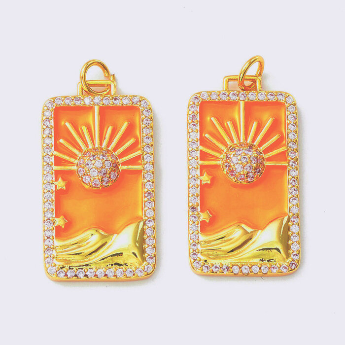 Bedel rechthoek zon oranje gold plated 27x14x3.5mm