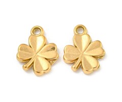 Stainless steel charm clover gold plated 9x9.5x1.5mm