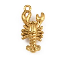 Stainless steel lobster charm gold plated 22x10.5x6mm