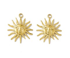 Stainless steel sun charm gold plated 30x24.5x4mm