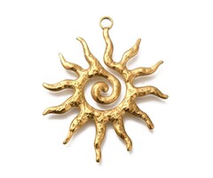 Stainless steel spiral sun charm gold plated 40.5x33.5x2mm