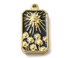 Stainless steel rectangle charm black gold plated 25.5x13x3mm