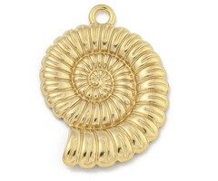 Stainless Steel Bedel Ammoniet groot Gold Plated 32x22x2.5mm