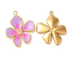 Stainless steel bloem bedel lila gold plated 21.5x17x2.5mm