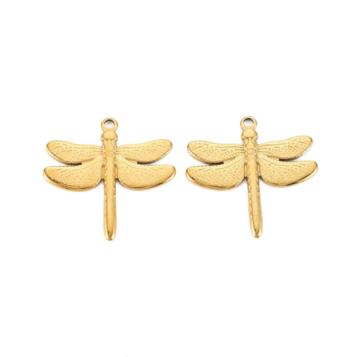 Stainless Steel Dragonfly Charm Gold 29.5x30x2mm