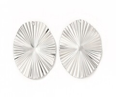 Stainless steel ovale bedel Textuur Zilver 40x28x2mm