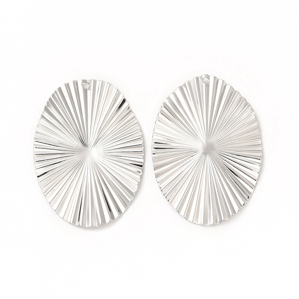 Stainless Steel Oval Charm Texture Silver 29.5x30x2mm