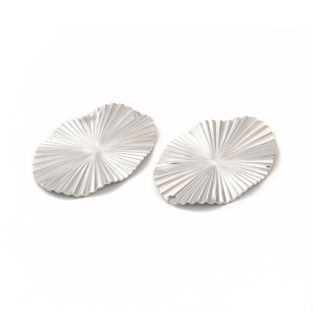 Stainless Steel Oval Charm Texture Silver 29.5x30x2mm