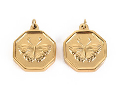 Stainless Steel Hexagon met Vlinder Bedel Goud 18x15x2.5mm
