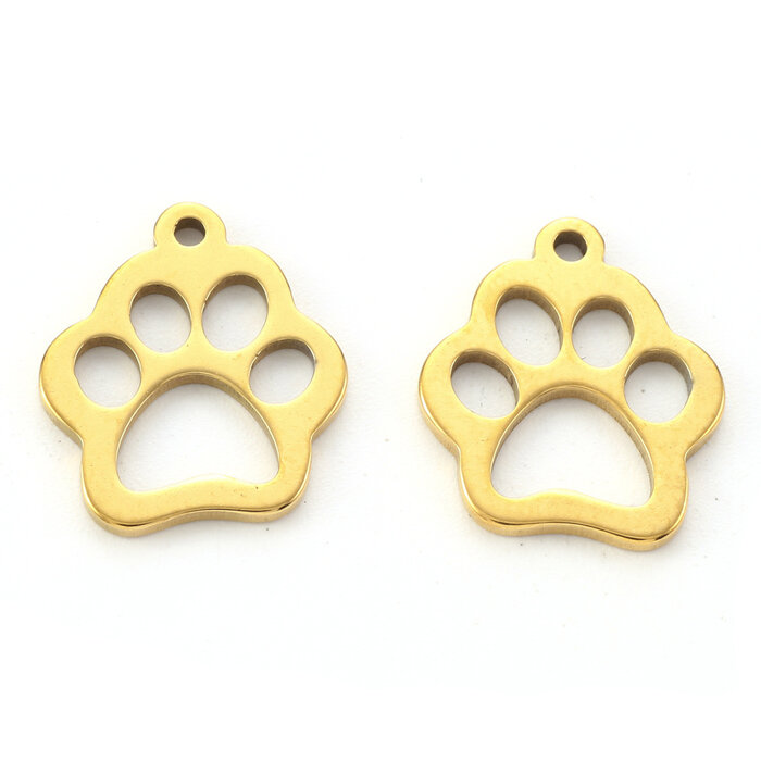 Stainless Steel Dog Paw Charm Gold 14x12x1mm