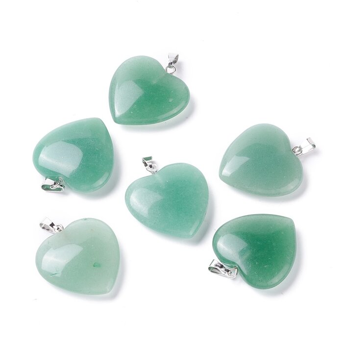 Natural Aventurine Hart Charm Silver 27~28x24.5~26x6~8.5mm