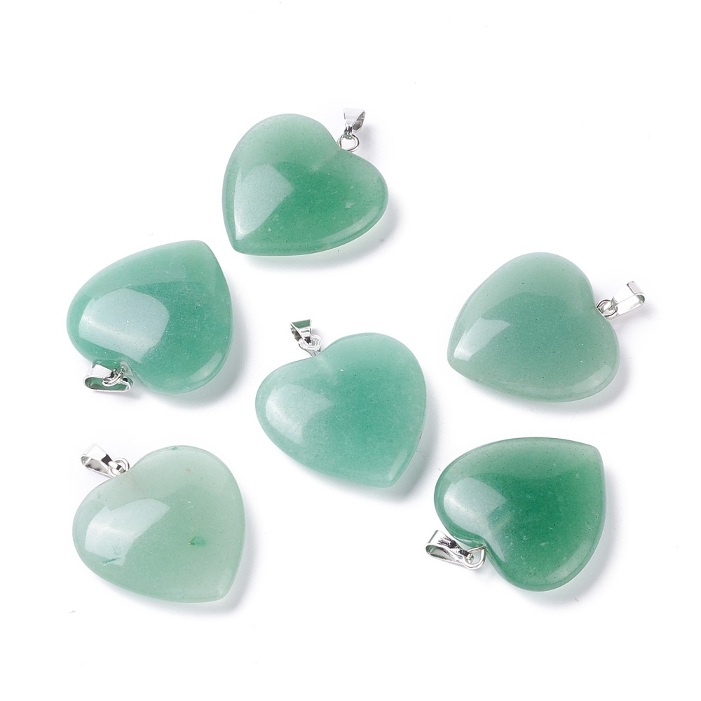 Natural Aventurine Hart Charm Silver 27~28x24.5~26x6~8.5mm