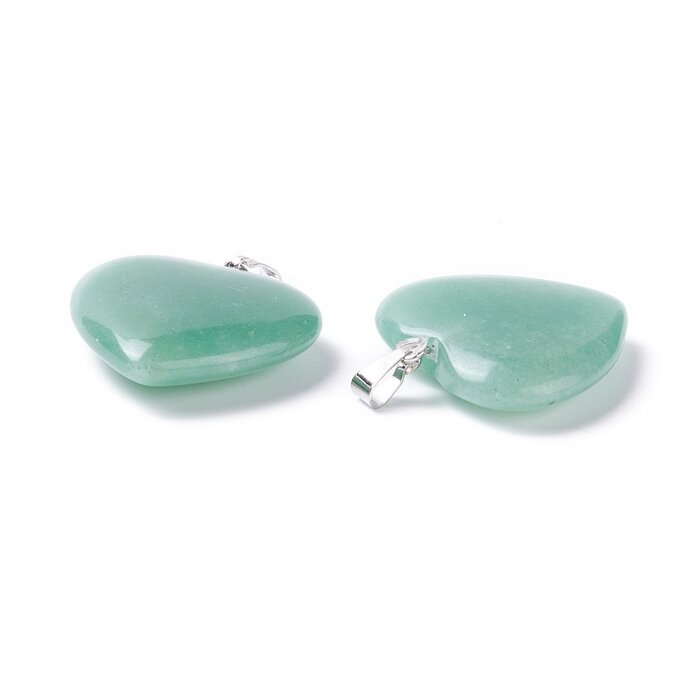 Natural Aventurine Hart Charm Silver 27~28x24.5~26x6~8.5mm