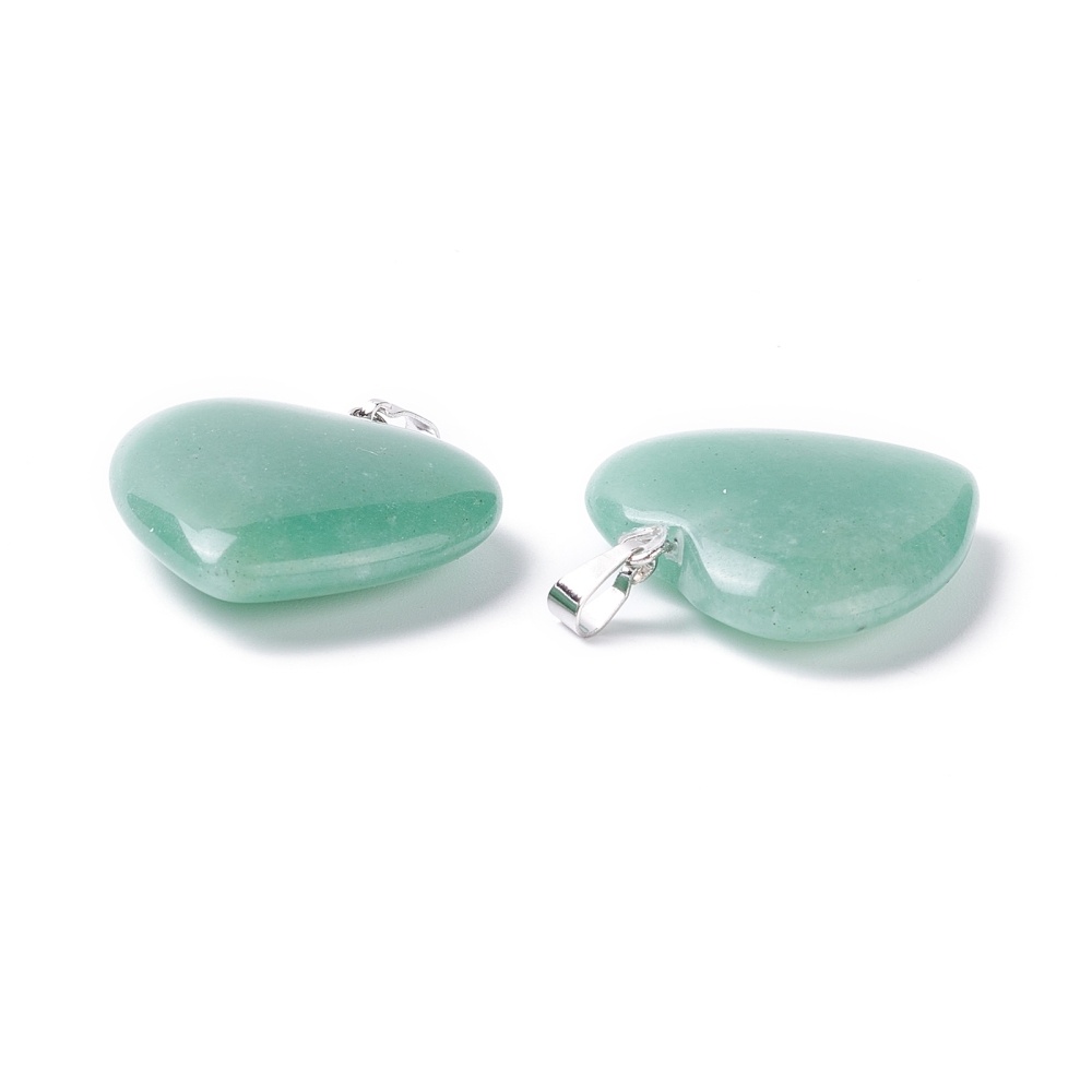 Natural Aventurine Hart Charm Silver 27~28x24.5~26x6~8.5mm