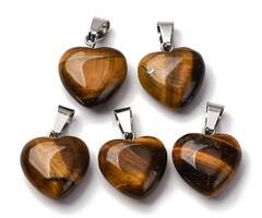 Natural Tijgeroog Bedel Hart Zilver 18~19x15~15.5x7~10mm