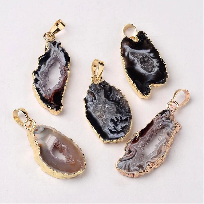 Natural Druzy Agate Gemstone Charm 28x17x5mm