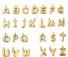 Stainless steel letter/initial charm gold plated 18~20x9~15.5x4mm, per piece