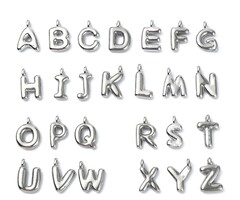 Stainless steel letter/initial charm silver plated 18~20x9~15.5x4mm, per piece