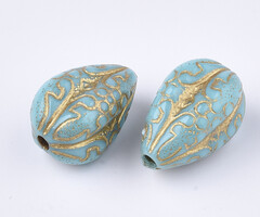 Vintage acryl kralen druppel turquoise 18.5x11mm, 6 stuks