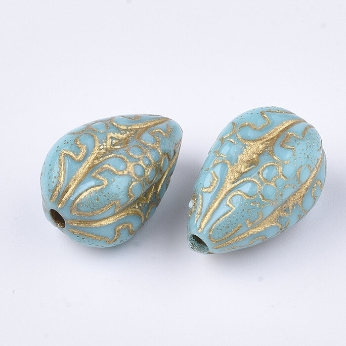 Vintage acrylic beads drop turquoise 18.5x11mm, 6 pieces