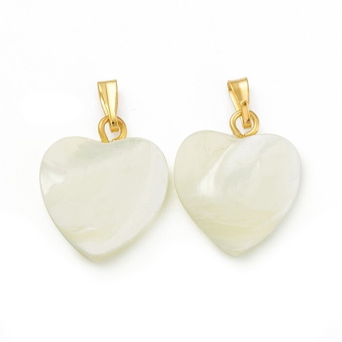 Natural Shell Charm Hart gold plated 17~17.5x14.5x3.5mm